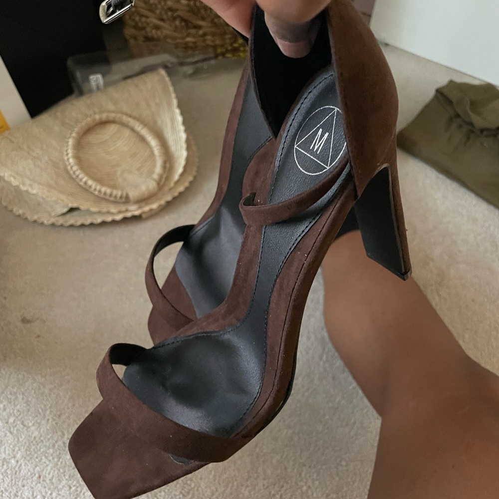 Misguided suede brown nude sandal heel
